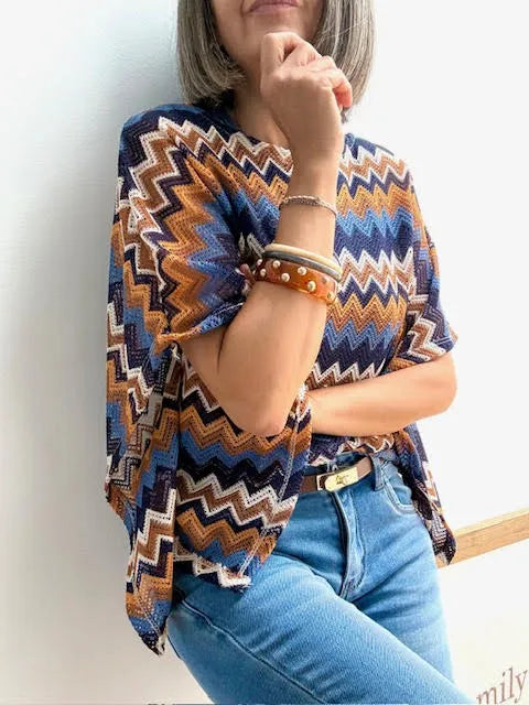 Jersey Poncho Tejido Zigzag Multicolor
