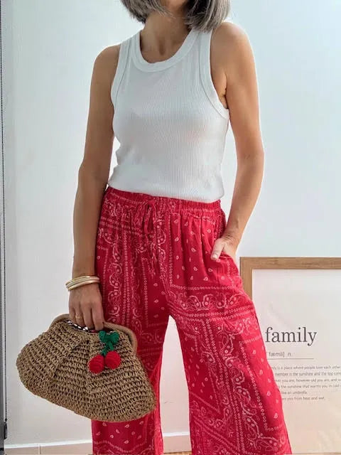 Pantalones Bandana Rojos Wide Leg