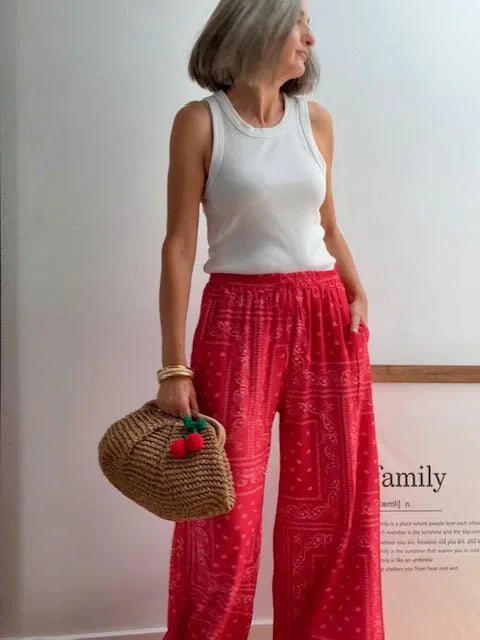 Pantalones Bandana Rojos Wide Leg
