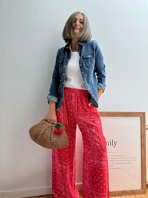Pantalones Bandana Rojos Wide Leg