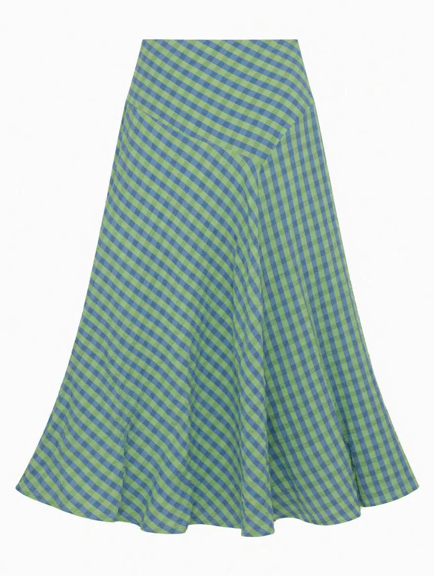 Falda Midi Cuadros Vichy Azul y Verde