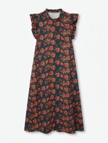 Vestido Midi Floral con Volantes Azul