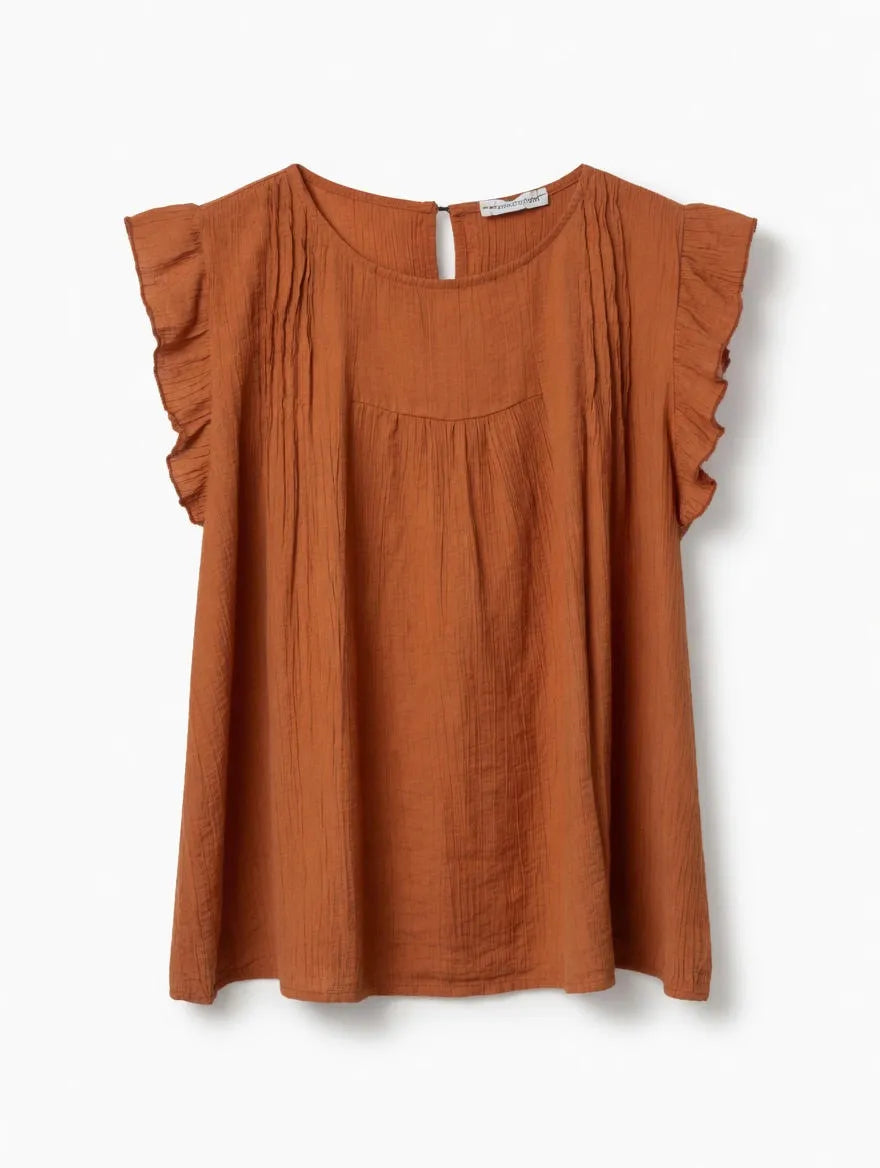 Blusa Volantes Crinkle Terracota