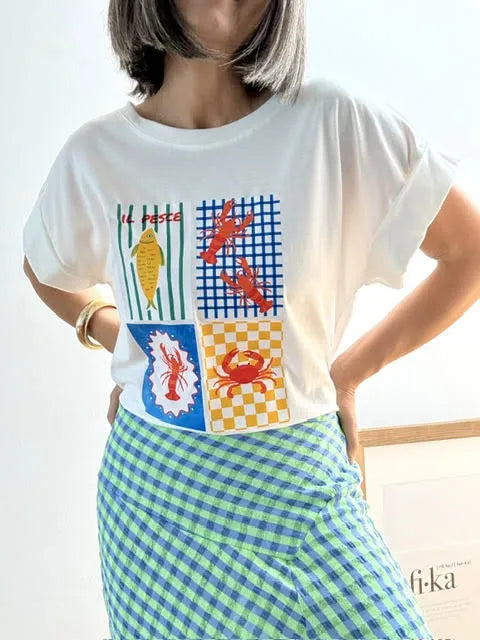 Falda Midi Cuadros Vichy Azul y Verde