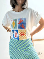 Falda Midi Cuadros Vichy Azul y Verde