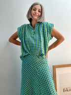 Falda Midi Cuadros Vichy Azul y Verde
