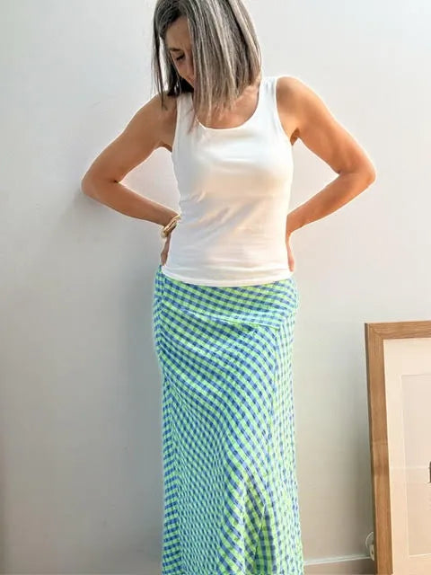 Falda Midi Cuadros Vichy Azul y Verde