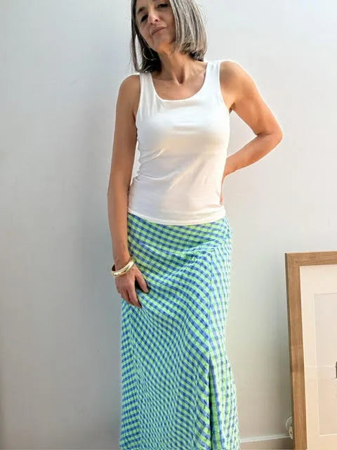 Falda Midi Cuadros Vichy Azul y Verde