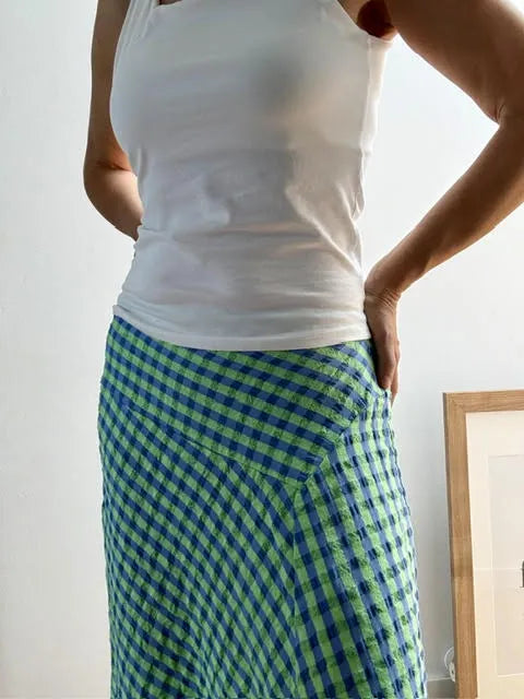 Falda Midi Cuadros Vichy Azul y Verde