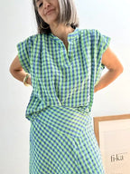 Blusa Cuadros Vichy Verde y Azul