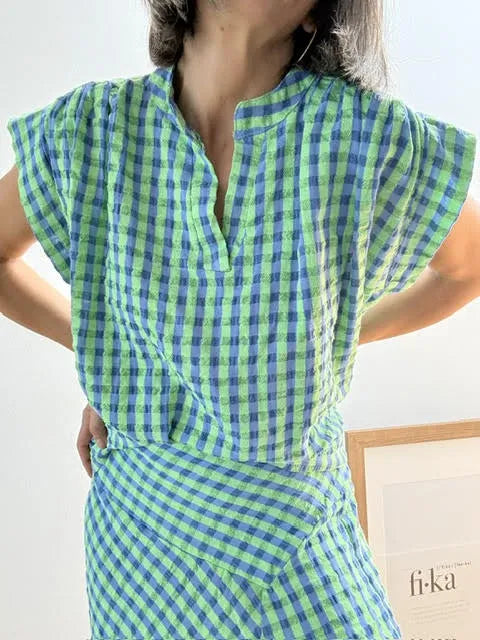 Blusa Cuadros Vichy Verde y Azul