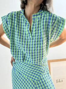 Blusa Cuadros Vichy Verde y Azul