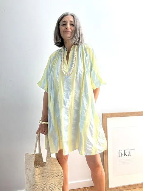 Vestido Rayada Amarilla y Azul