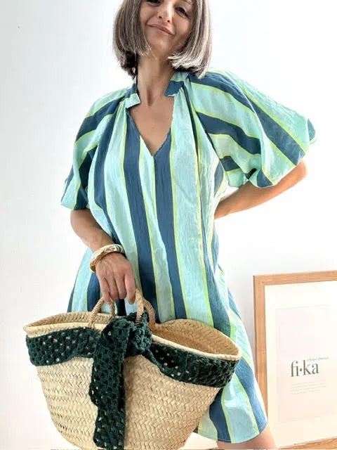 Vestido Rayada Celeste y Blanco