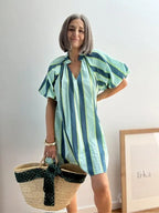 Vestido Rayada Celeste y Blanco
