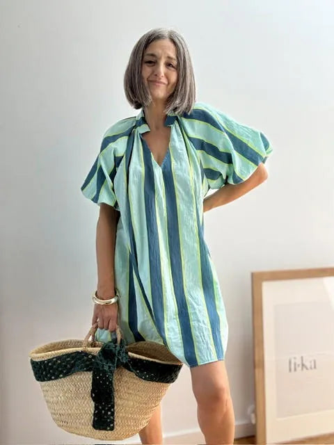 Vestido Rayada Celeste y Blanco