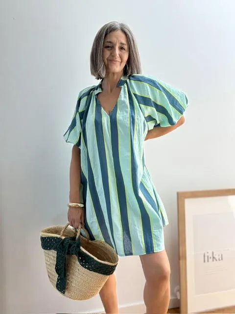 Vestido Rayada Celeste y Blanco