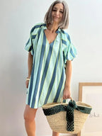 Vestido Rayada Celeste y Blanco