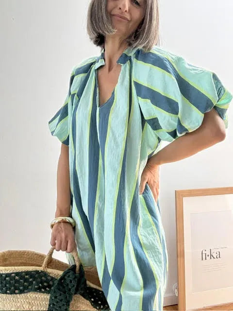 Vestido Rayada Celeste y Blanco