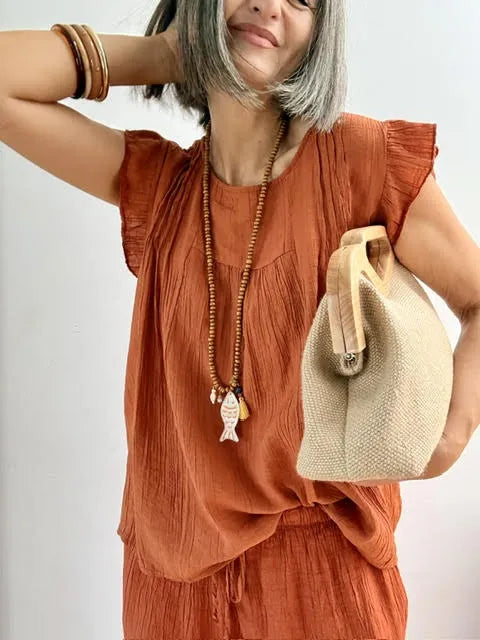 Blusa Volantes Crinkle Terracota