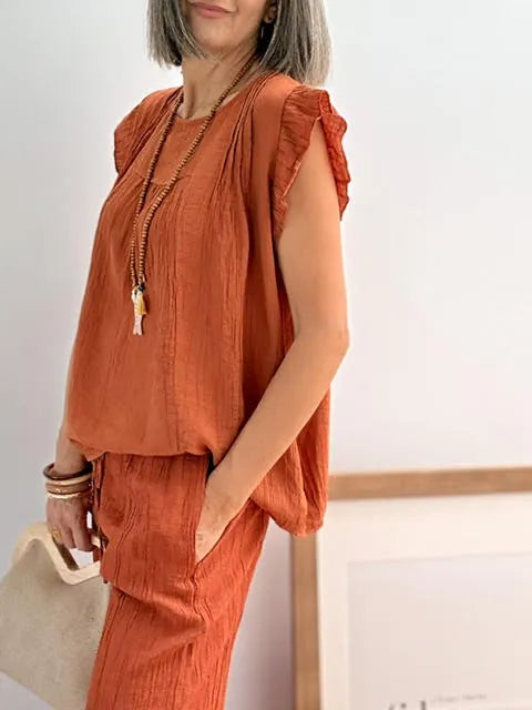 Blusa Volantes Crinkle Terracota