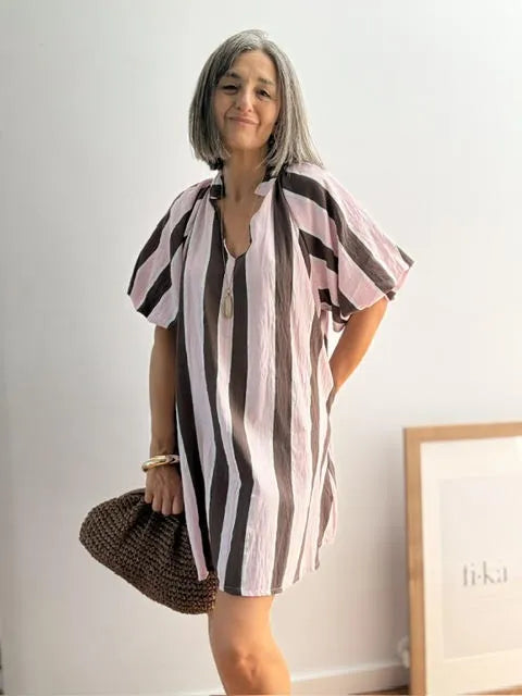 Vestido Corto Rayado Verde y Azul