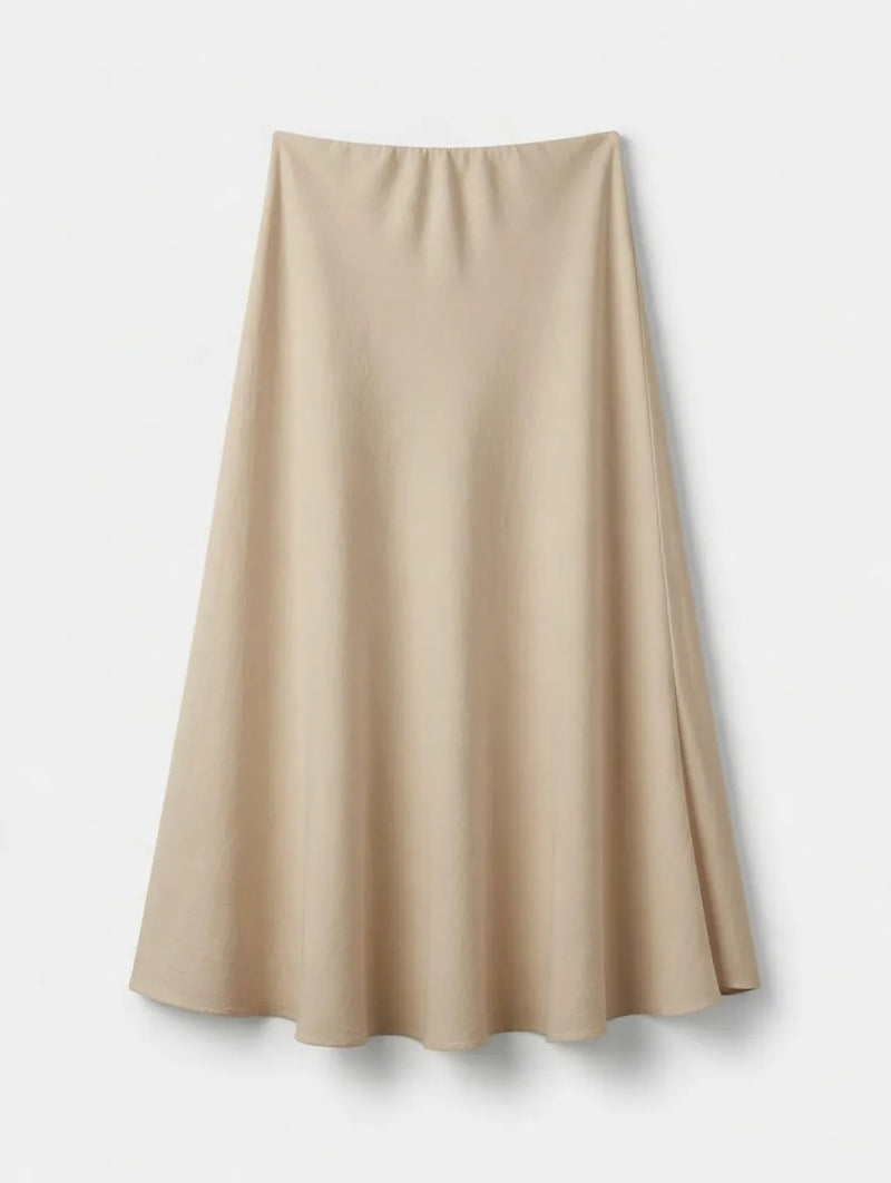 Falda Midi Cortada al Bies Beige