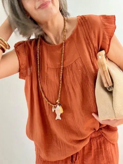 Collar Bola Madera Pez