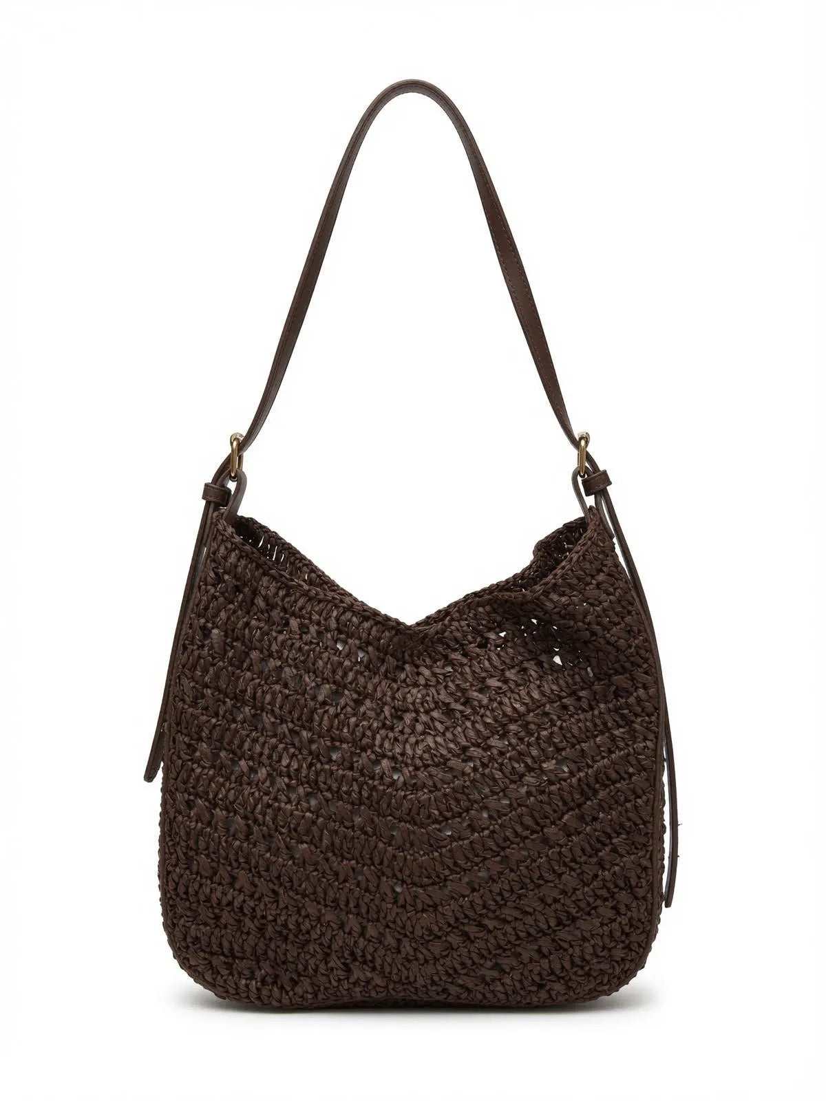 Bolso Hobo Croché Marrón  con Asa de Hombro Regulable
