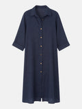 Vestido Camisero de Lino Marino