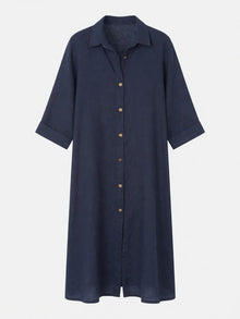 Vestido Camisero de Lino Marino