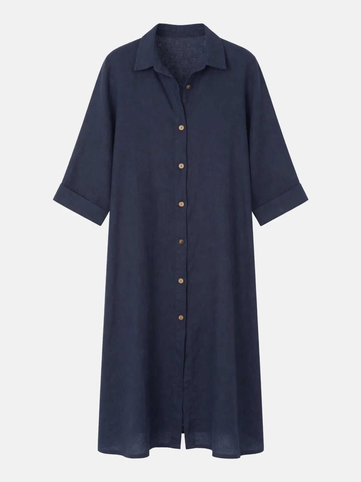 Vestido Camisero de Lino Marino