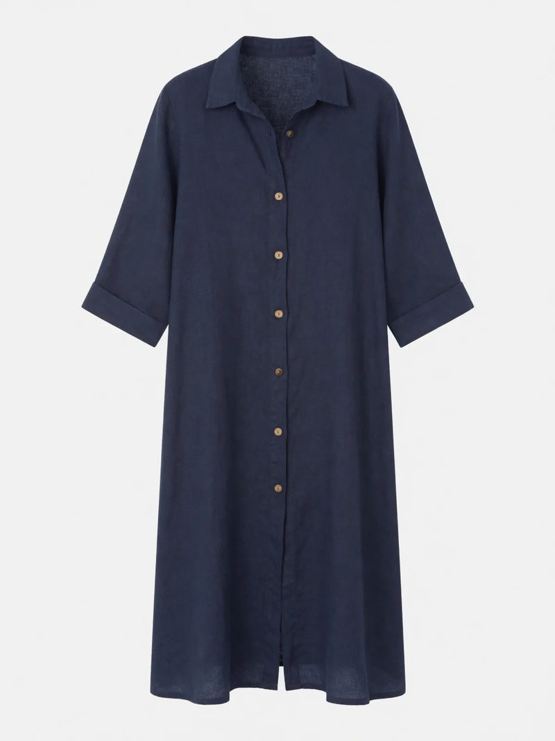Vestido Camisero de Lino Marino