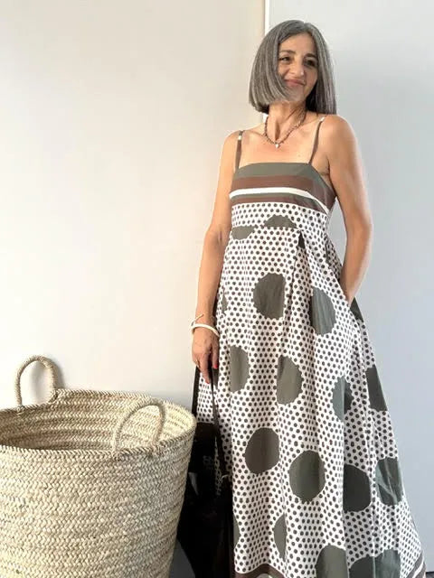 Vestido Midi de Lunares con Smock