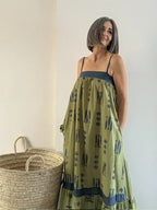 Vestido Largo Estampado Peces Verde