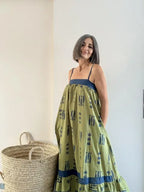 Vestido Largo Estampado Peces Verde
