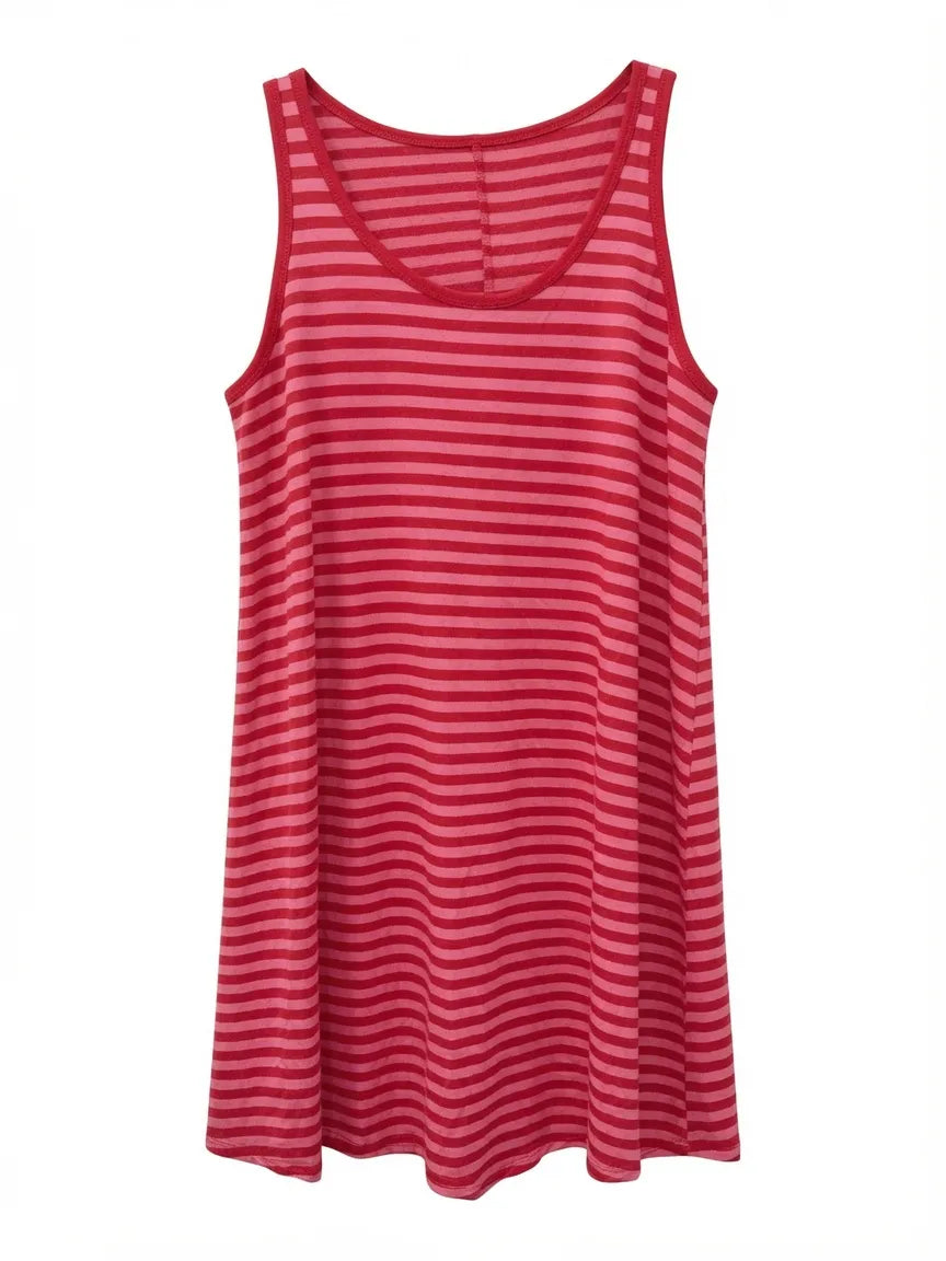 Vestido Sin Mangas Rayado Rojo Rosa