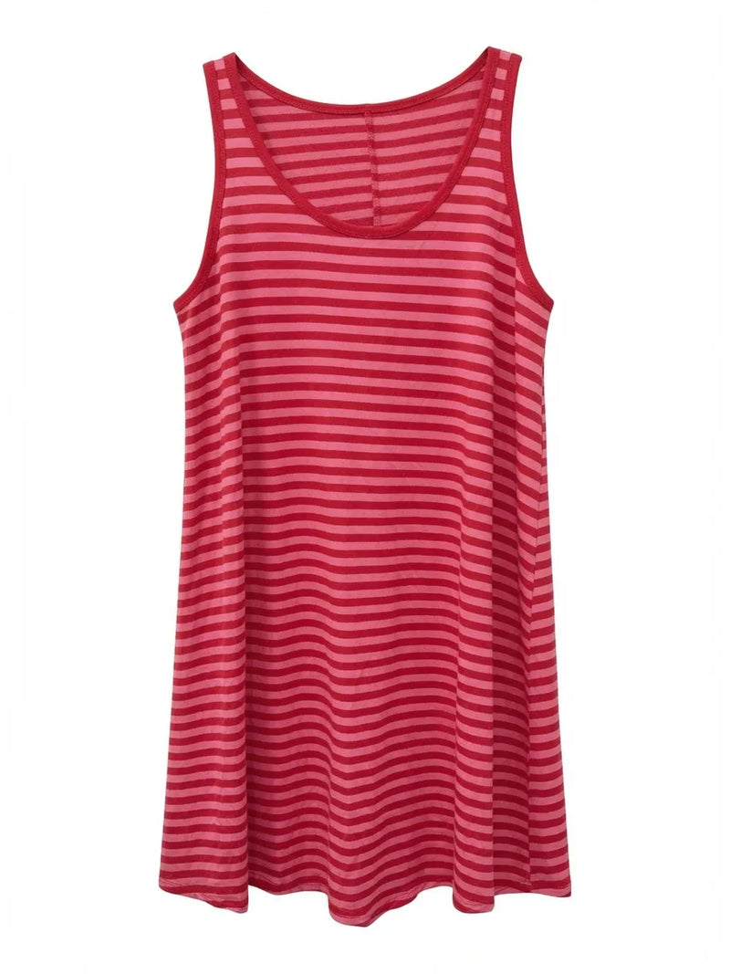 Vestido Sin Mangas Rayado Rojo Rosa