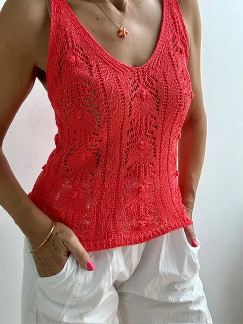Top de Punto Calado Rojo Fluor