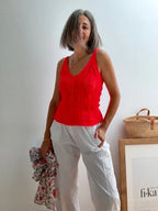 Top de Punto Calado Rojo Fluor