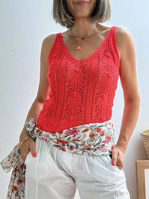 Top de Punto Calado Rojo Fluor