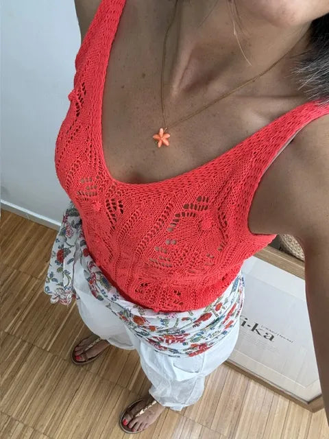 Top de Punto Calado Rojo Fluor