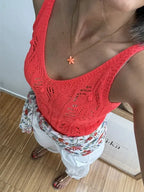 Top de Punto Calado Rojo Fluor
