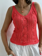 Top de Punto Calado Rojo Fluor