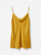 Top Satinado Escote Cortina Ocre