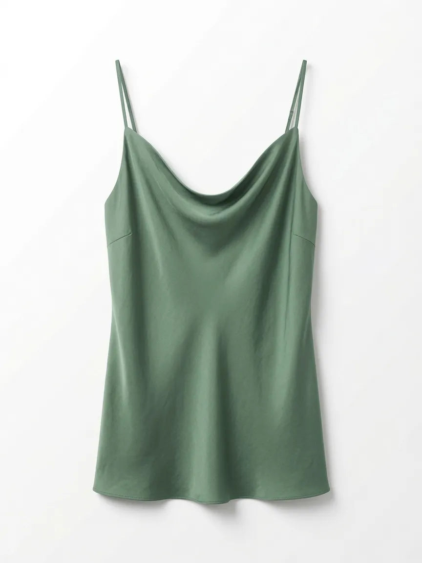 Top Satinado Escote Cortina Verde