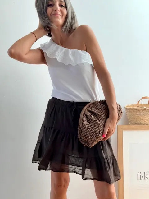Falda de Algodón con Volantes Marrón