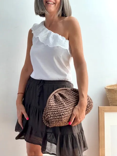 Falda de Algodón con Volantes Marrón