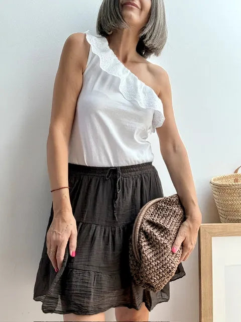 Falda de Algodón con Volantes Marrón