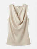 Top Satinado con Escote Drapeado Beige